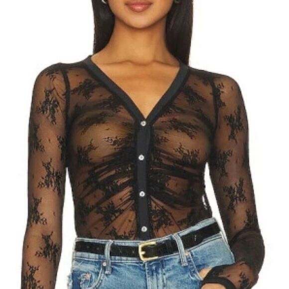 NWT Free People Intimately Bodysuit Top Black Lace Size XS - Picture 2 of 8